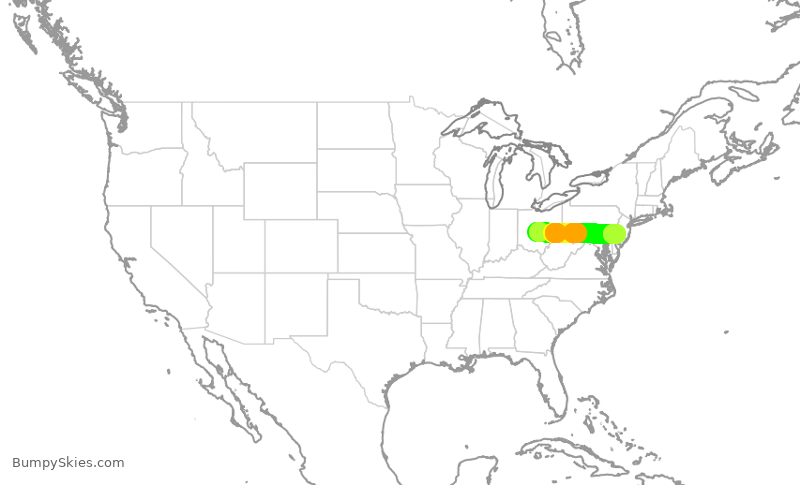 Turbulence forecast map for AAL2397, CMH to PHL