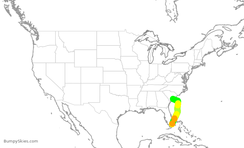 Turbulence forecast map for AAL2397, MIA to CHS
