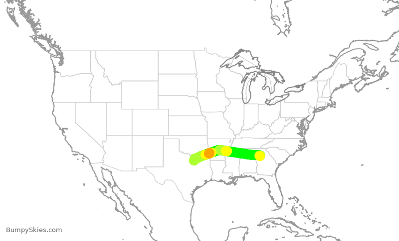 Turbulence forecast map for AAL2398, ATL to DFW
