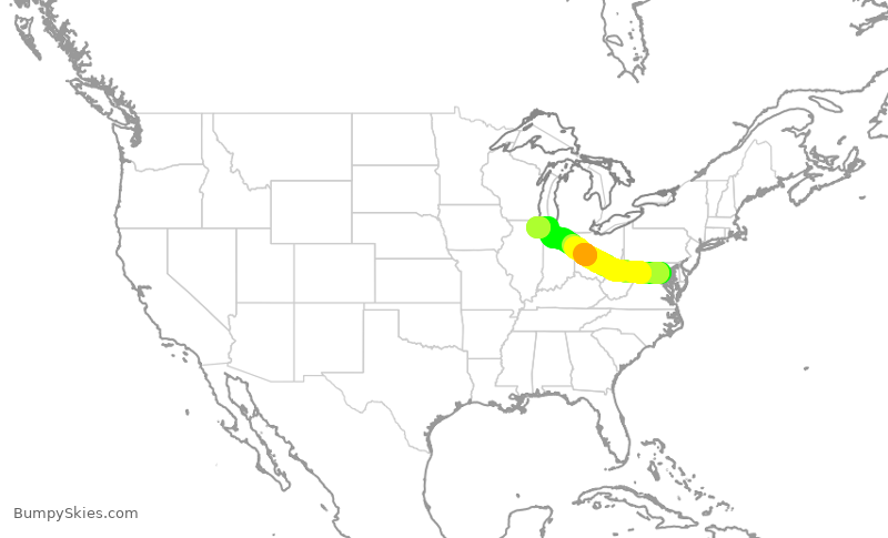 Turbulence forecast map for AAL2398, DCA to ORD