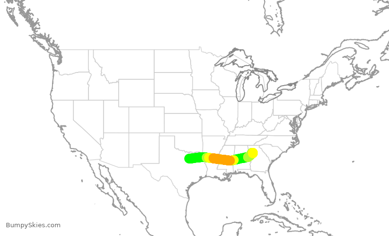 Turbulence forecast map for AAL2398, DFW to ATL