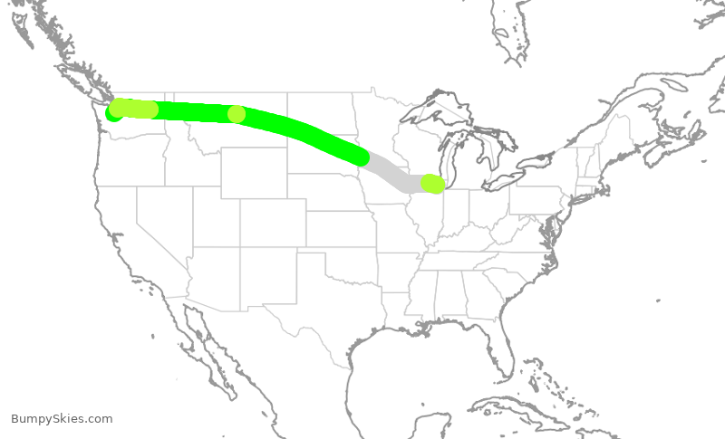 Turbulence forecast map for AAL2398, ORD to SEA