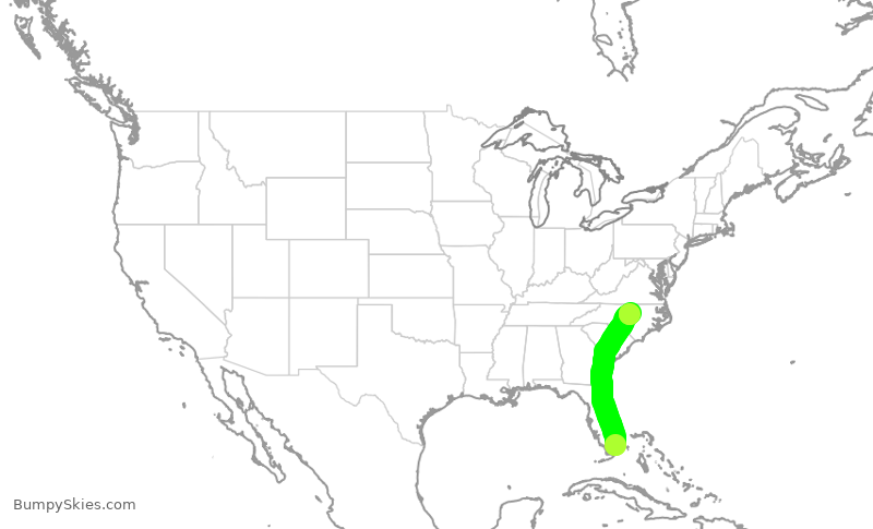 Turbulence forecast map for AAL2405, MIA to RDU