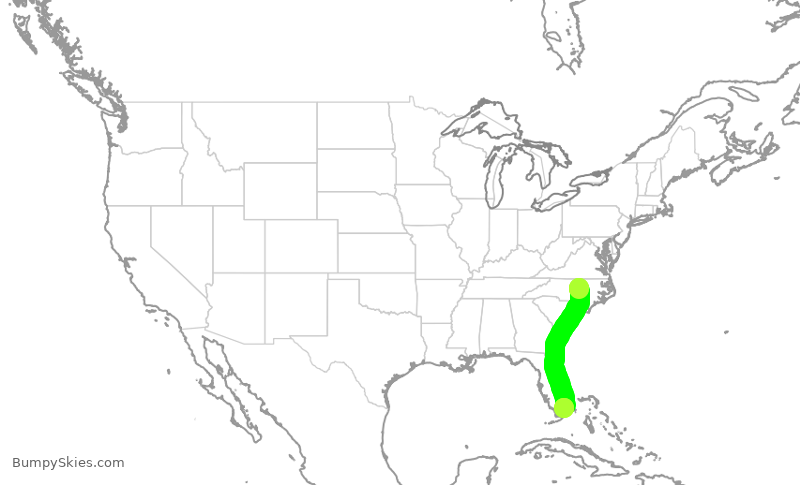 Turbulence forecast map for AAL2405, RDU to MIA