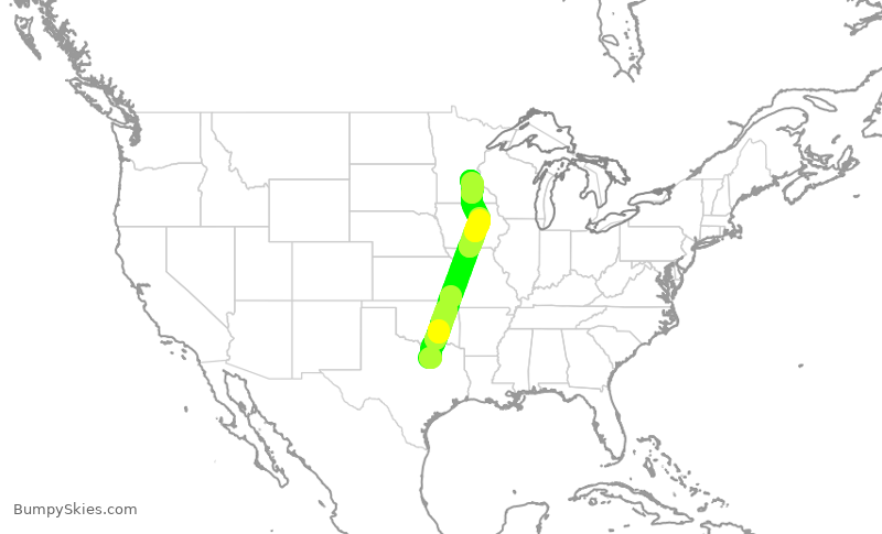 Turbulence forecast map for AAL2406, DFW to MSP