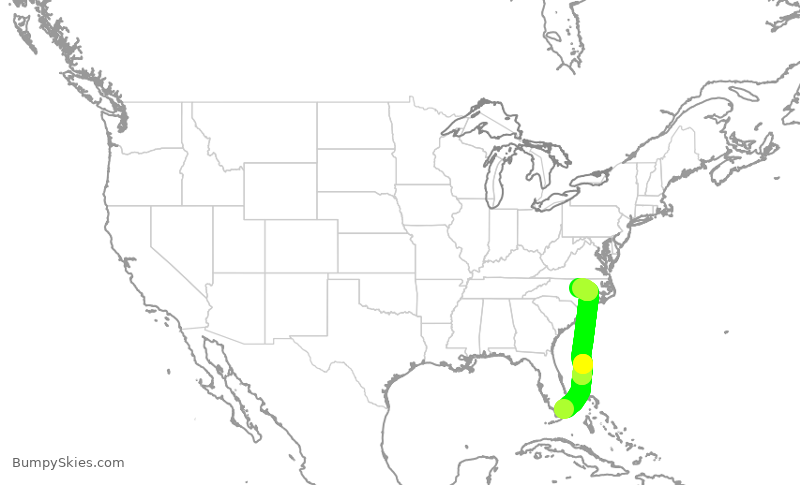 Turbulence forecast map for AAL2406, MIA to RDU