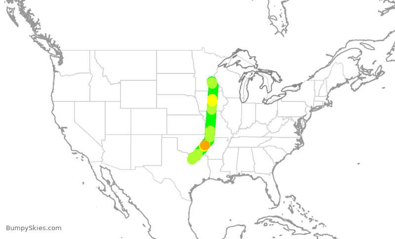 Turbulence forecast map for AAL2406, MSP to DFW