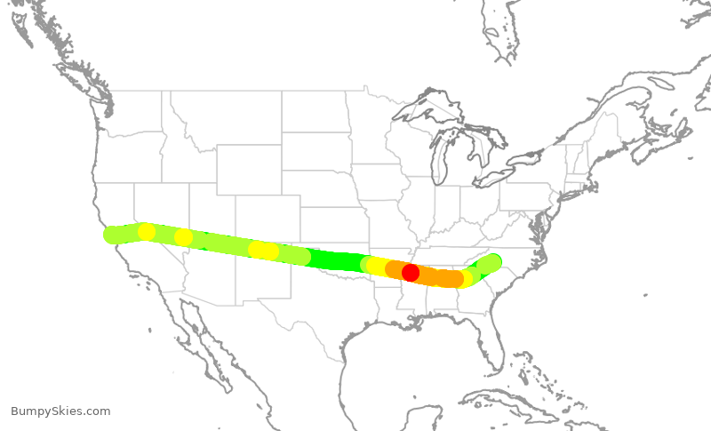 Turbulence forecast map for AAL2410, CLT to SFO