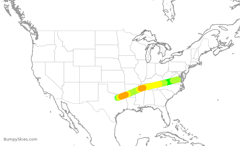 Turbulence forecast map for AAL2416, DFW to RIC