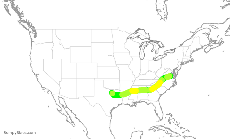 Turbulence forecast map for AAL2416, RIC to DFW
