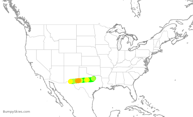 Turbulence forecast map for AAL2418, ELP to DFW
