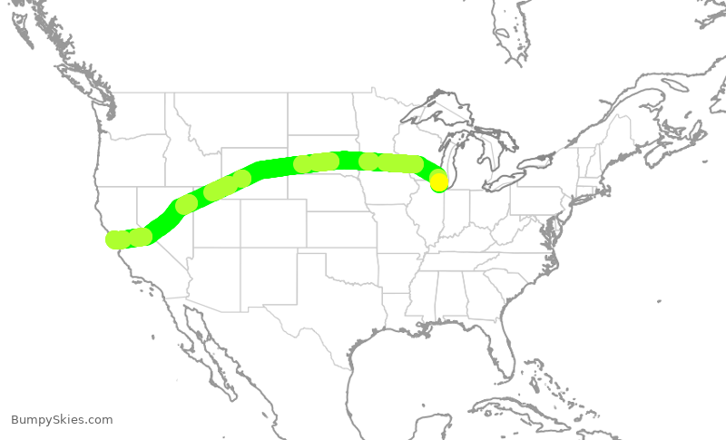 Turbulence forecast map for AAL2418, ORD to SFO
