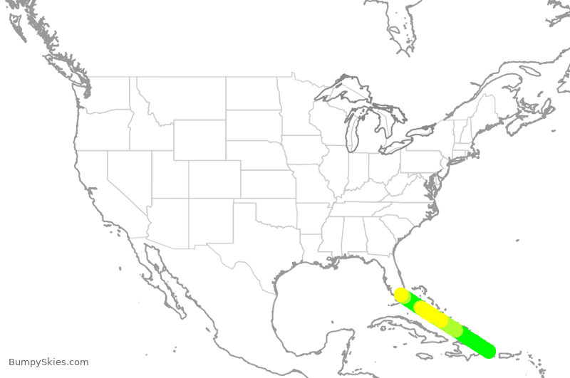 Turbulence forecast map for AAL2419, DPC to MIA