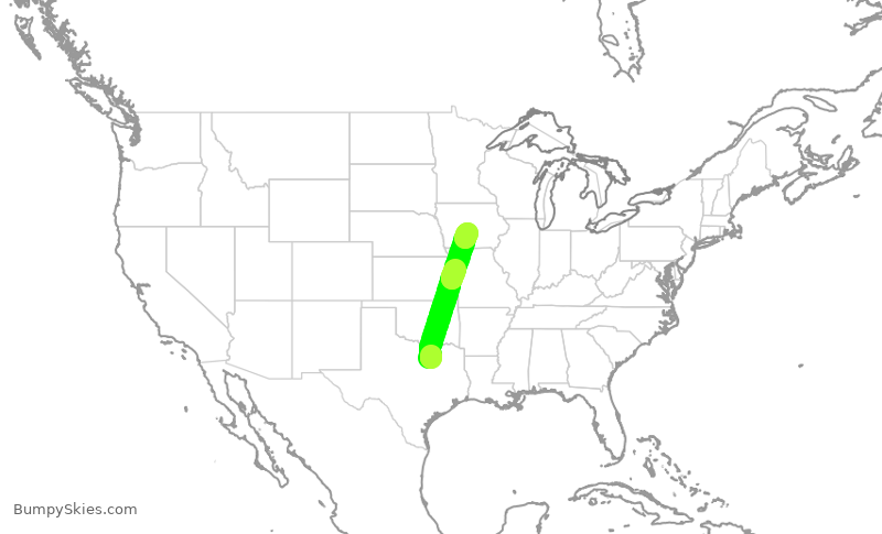 Turbulence forecast map for AAL2421, DFW to DSM