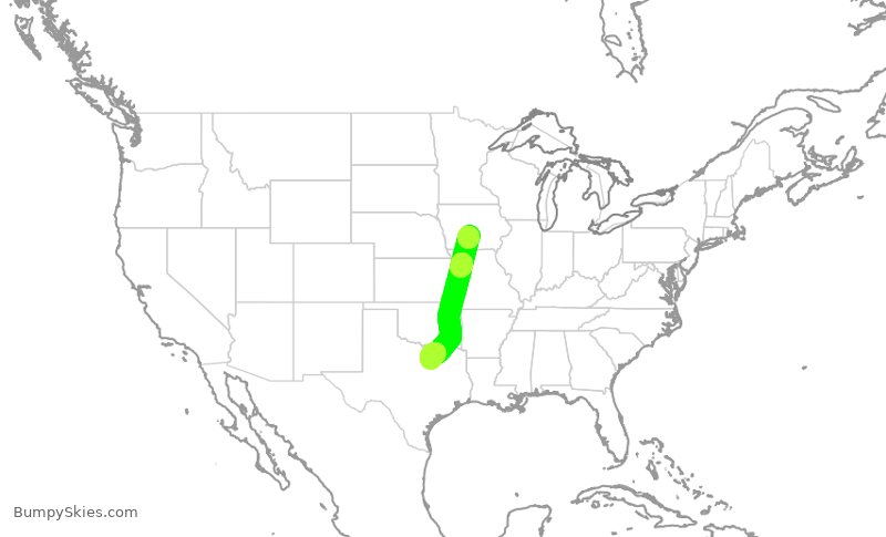 Turbulence forecast map for AAL2421, DSM to DFW