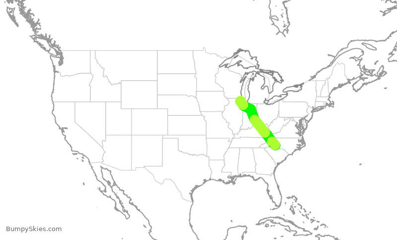 Turbulence forecast map for AAL2423, CLT to ORD