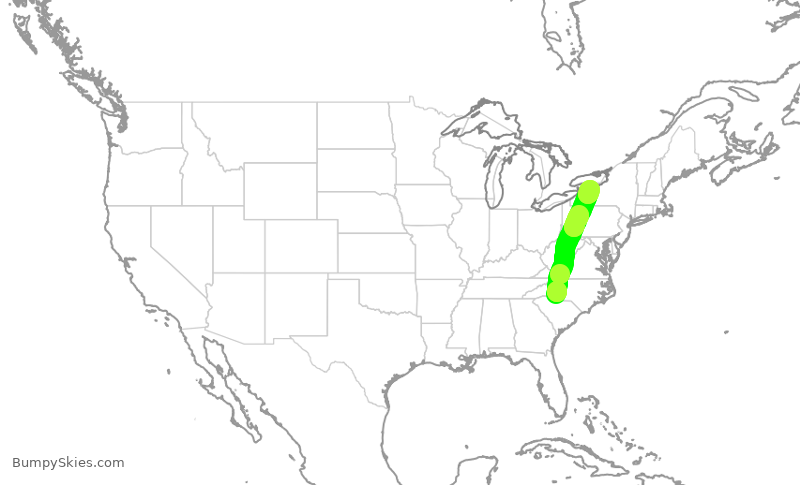Turbulence forecast map for AAL2424, CLT to ROC