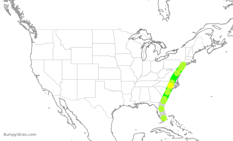 Turbulence forecast map for AAL2424, MIA to LGA