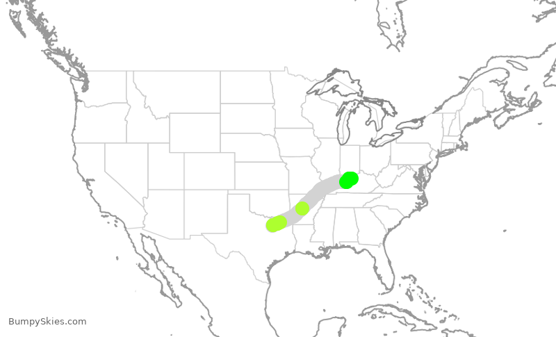 Turbulence forecast map for AAL2426, DFW to SDF