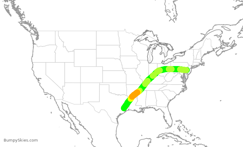 Turbulence forecast map for AAL2427, IAH to PHL