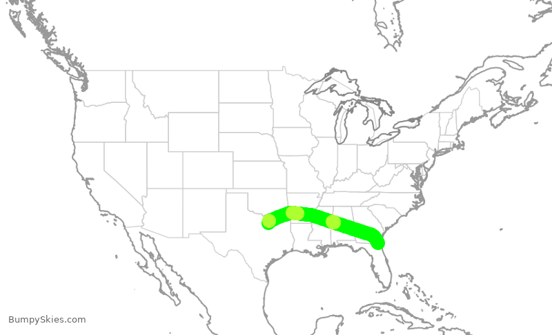 Turbulence forecast map for AAL2427, JAX to DFW