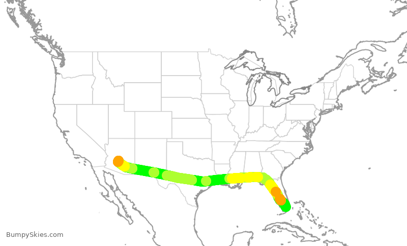 Turbulence forecast map for AAL2427, MIA to PHX
