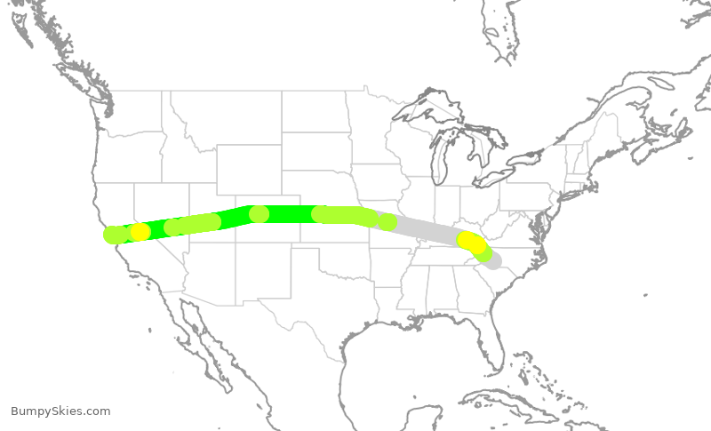 Turbulence forecast map for AAL2428, CLT to SFO
