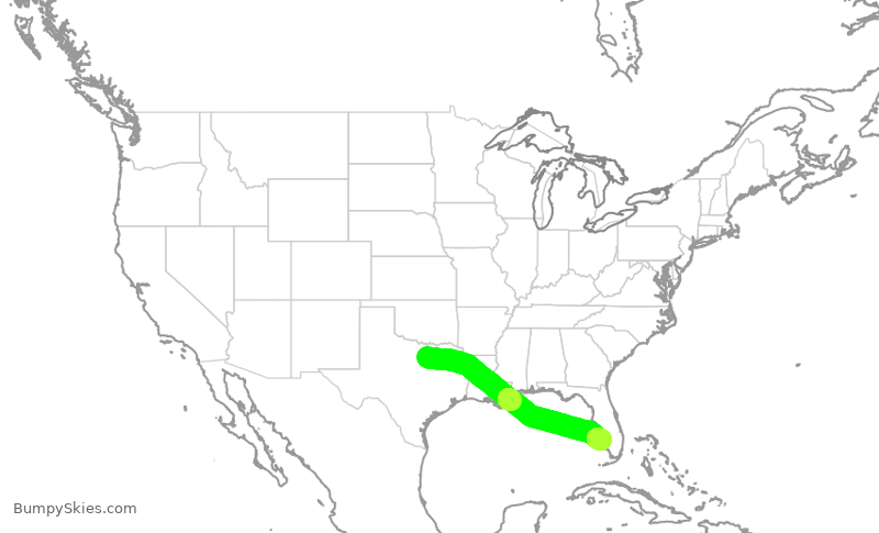 Turbulence forecast map for AAL2428, DFW to RSW