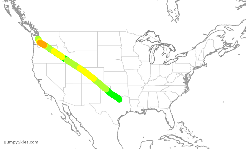 Turbulence forecast map for AAL2429, SEA to DFW