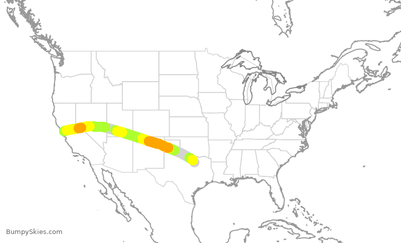 Turbulence forecast map for AAL2430, SFO to DFW