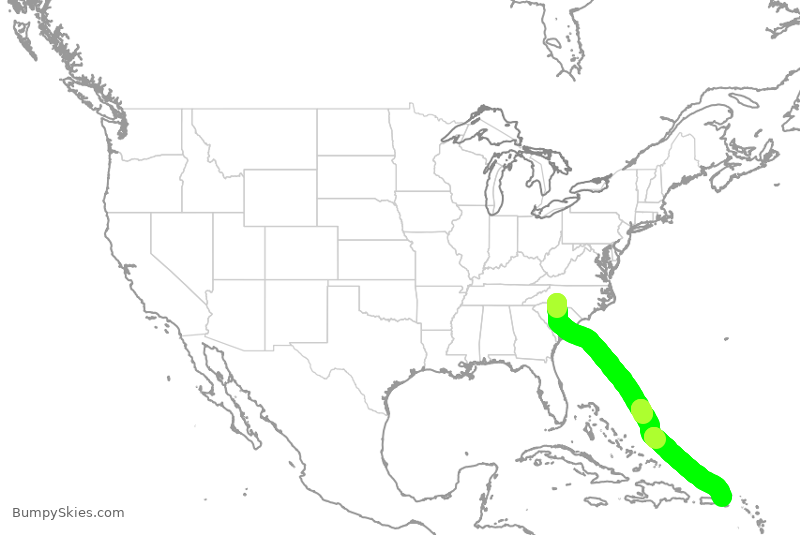 Turbulence forecast map for AAL2431, CLT to IST