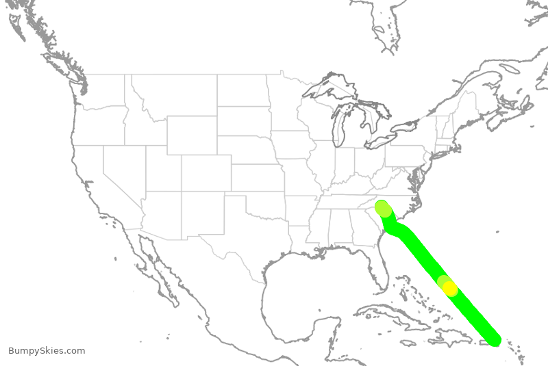 Turbulence forecast map for AAL2431, STT to CLT