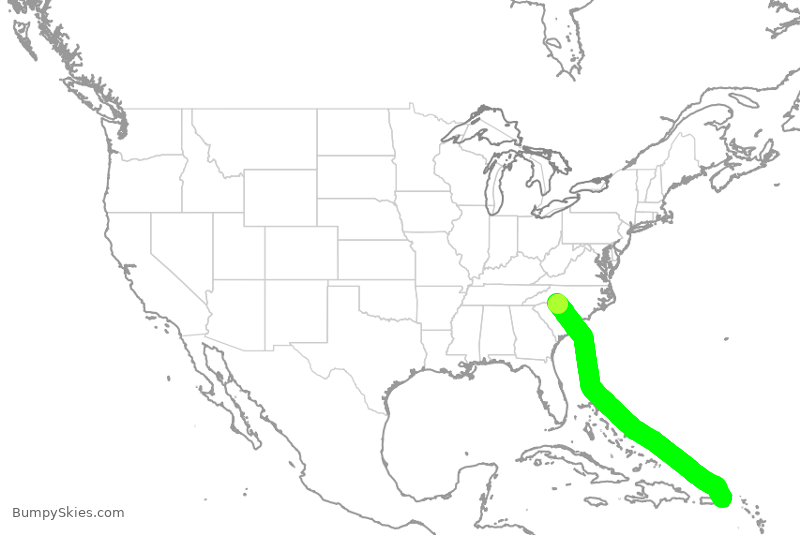 Turbulence forecast map for AAL2432, CLT to STT
