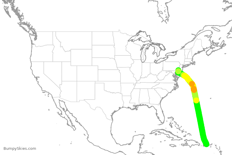 Turbulence forecast map for AAL2433, PHL to SJU