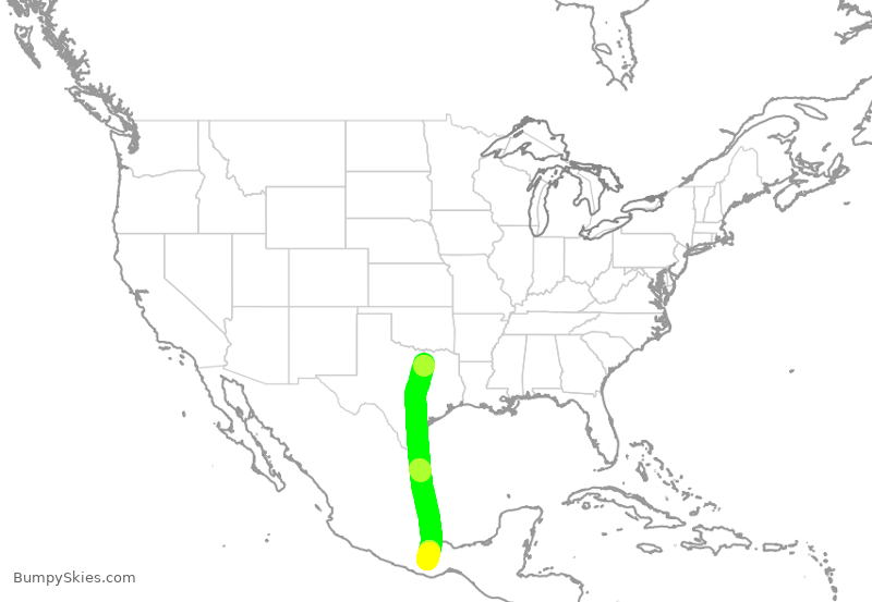 Turbulence forecast map for AAL2437, DFW to MOX