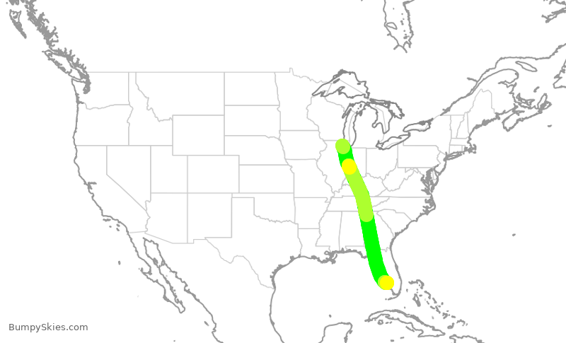 Turbulence forecast map for AAL2437, ORD to RSW