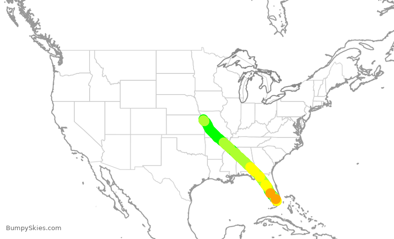 Turbulence forecast map for AAL2443, MIA to MCI