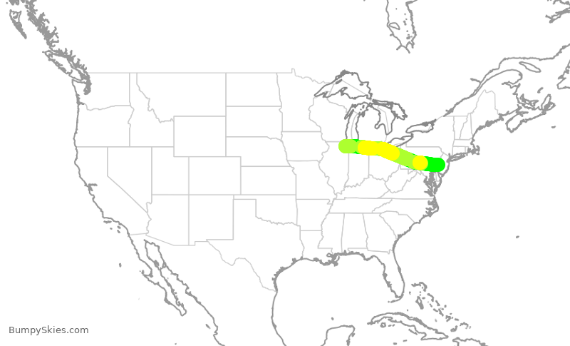 Turbulence forecast map for AAL2443, ORD to PHL