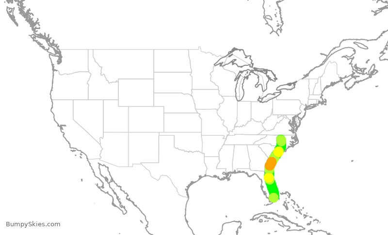 Turbulence forecast map for AAL2443, RDU to MIA
