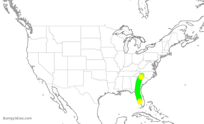 Turbulence forecast map for AAL2444, RSW to CLT