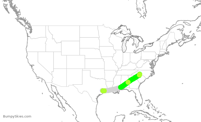 Turbulence forecast map for AAL2445, IAH to CLT