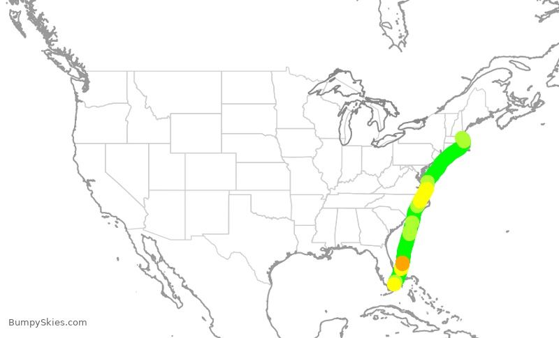 Turbulence forecast map for AAL2446, BOS to MIA