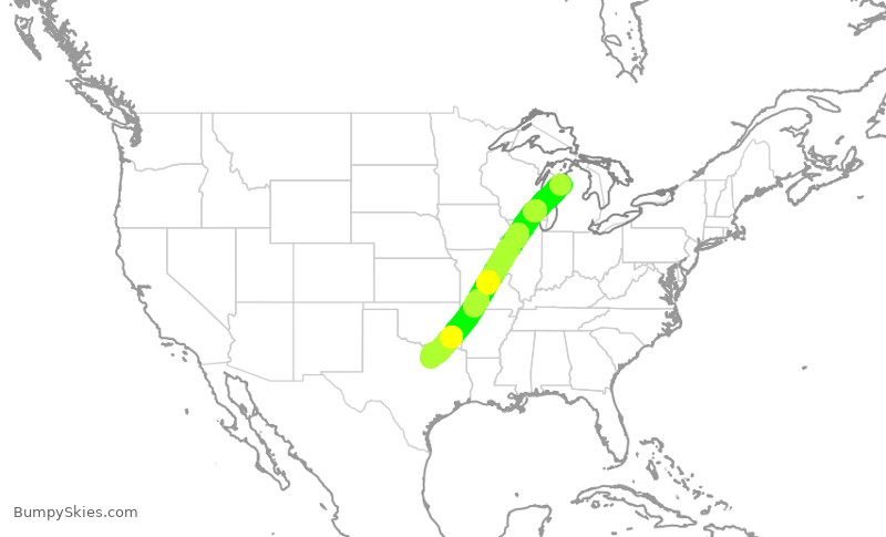 Turbulence forecast map for AAL2446, TVC to DFW