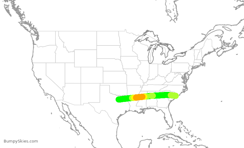 Turbulence forecast map for AAL2448, DFW to MYR