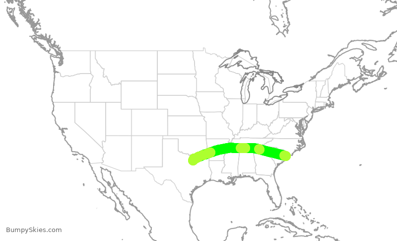 Turbulence forecast map for AAL2448, MYR to DFW