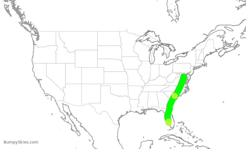 Turbulence forecast map for AAL2448, RSW to DCA