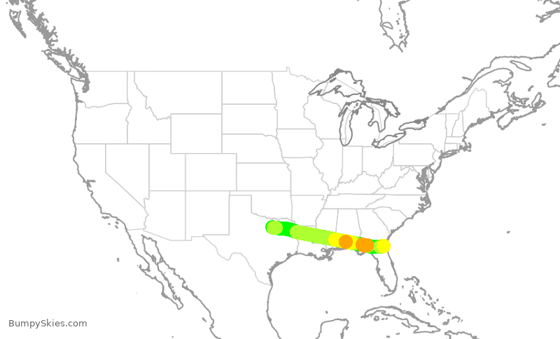 Turbulence forecast map for AAL2449, DFW to JAX