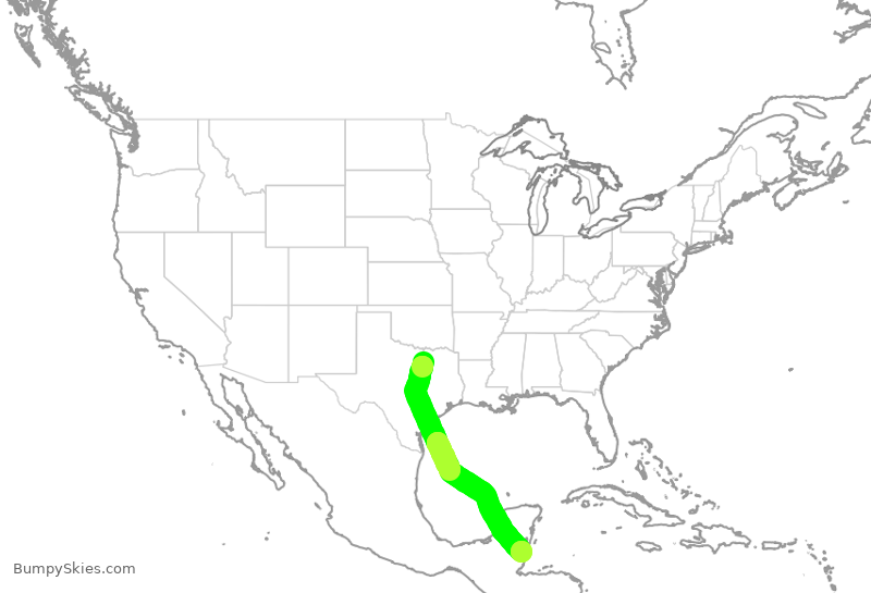 Turbulence forecast map for AAL2451, DFW to BZE