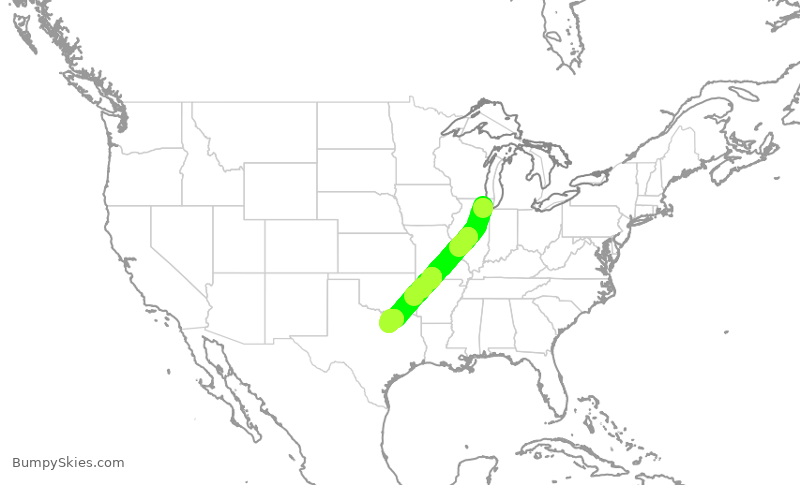 Turbulence forecast map for AAL2451, ORD to DFW