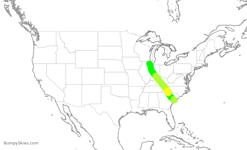 Turbulence forecast map for AAL2452, ORD to CHS